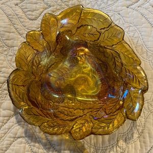 Marigold Carnival Glass Dish Grape Pattern